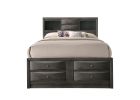 1pc Contemporary Queen Captain's Platform Bed Bookcase Shelves Headboard Side Storage Solid Wood Wooden Bedroom Furniture Grey Finish