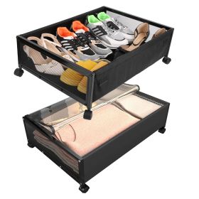2Pcs Under Bed Storage Containers with 360° Rotatable Wheels Visible Dustproof Cover