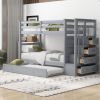 Twin Over Twin Bunk Bed with Trundle and Staircase, Gray (OLD SKU:LT000068AAE)