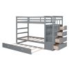 Twin Over Twin Bunk Bed with Trundle and Staircase, Gray (OLD SKU:LT000068AAE)