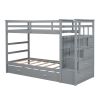 Twin Over Twin Bunk Bed with Trundle and Staircase, Gray (OLD SKU:LT000068AAE)
