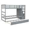 Twin Over Twin Bunk Bed with Trundle and Staircase, Gray (OLD SKU:LT000068AAE)