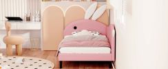 Twin size Upholstered Rabbit-Shape Daybed, Sofabed with Rabbit Ear Headboard, Pink