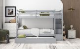Twin Over Twin Bunk Bed with Trundle and Staircase, Gray (OLD SKU:LT000068AAE)