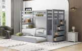 Twin Over Twin Bunk Bed with Trundle and Staircase, Gray (OLD SKU:LT000068AAE)