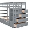Twin Over Twin Bunk Bed with Trundle and Staircase, Gray (OLD SKU:LT000068AAE)
