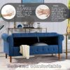 62" Bedroom Tufted Button Storage Bench, Modern Fabric Upholstered Ottoman, Window Bench, Rolled Arm Design for Bedroom, Living Room, Foyer (Blue)