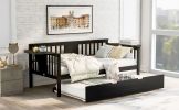 Twin Wooden Daybed with Trundle Bed , Sofa Bed for Bedroom Living Room, Espresso