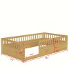 Twin Floor Bed Frame with Fence, Wood Kids Floor Beds Frame for Bedroom Playroom,Natural(Expect arrive date Jun. 21st)