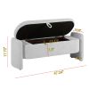Ottoman Oval Storage Bench 3D Lamb Fleece Fabric Bench with Large Storage Space for the Living Room, Entryway and Bedroom,gray