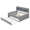 Full Size Wooden Captain Bed with Built-in Bookshelves,Three Storage Drawers and Trundle,Light Grey(Old SKU:GX001029AAE)