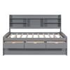 Full Size Wooden Captain Bed with Built-in Bookshelves,Three Storage Drawers and Trundle,Light Grey(Old SKU:GX001029AAE)