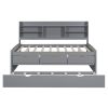 Full Size Wooden Captain Bed with Built-in Bookshelves,Three Storage Drawers and Trundle,Light Grey(Old SKU:GX001029AAE)