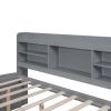 Full Size Wooden Captain Bed with Built-in Bookshelves,Three Storage Drawers and Trundle,Light Grey(Old SKU:GX001029AAE)