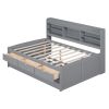 Full Size Wooden Captain Bed with Built-in Bookshelves,Three Storage Drawers and Trundle,Light Grey(Old SKU:GX001029AAE)