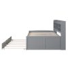 Full Size Wooden Captain Bed with Built-in Bookshelves,Three Storage Drawers and Trundle,Light Grey(Old SKU:GX001029AAE)