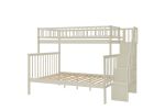 Twin over Full Stairway Bunk Bed with Trundle,Cream