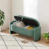 Ottoman Oval Storage Bench 3D Lamb Fleece Fabric Bench with Large Storage Space for the Living Room, Entryway and Bedroom,green