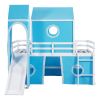 Twin Size Loft Bed with Slide Blue Tent and Tower - Blue