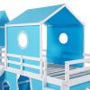 Twin Size Loft Bed with Slide Blue Tent and Tower - Blue