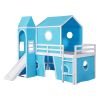 Twin Size Loft Bed with Slide Blue Tent and Tower - Blue