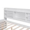 Full Size Wooden Captain Bed with Built-in Bookshelves,Three Storage Drawers and Trundle,White Wash