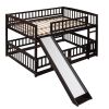 Bunk Bed with Slide,Full Over Full Low Bunk Bed with Fence and Ladder for Toddler Kids Teens Espresso