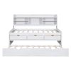 Twin Size Wooden Captain Bed with Built-in Bookshelves,Three Storage Drawers and Trundle, White Wash