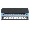 Upholstered Daybed Sofa Bed Twin Size With Trundle Bed and Wood Slat, Light Blue