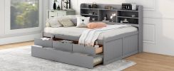 Full Size Wooden Captain Bed with Built-in Bookshelves,Three Storage Drawers and Trundle,Light Grey(Old SKU:GX001029AAE)