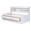 Twin Size Wooden Captain Bed with Built-in Bookshelves,Three Storage Drawers and Trundle, White Wash