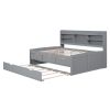 Full Size Wooden Captain Bed with Built-in Bookshelves,Three Storage Drawers and Trundle,Light Grey(Old SKU:GX001029AAE)