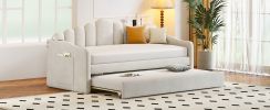 Twin size Upholstered Daybed with Trundle ,Velvet Sofabed with USB Charging Ports,No Box-spring Needed,Beige