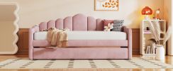 Twin size Upholstered Daybed with Trundle ,Velvet Sofabed with USB Charging Ports,No Box-spring Needed,Pink