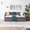 Twin Size Daybed with Trundle Upholstered Tufted Sofa Bed, Linen Fabric, Grey (82.5"x42.5"x34")