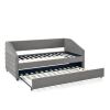 Twin Size Daybed with Trundle Upholstered Tufted Sofa Bed, Linen Fabric, Grey (82.5"x42.5"x34")