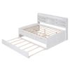 Full Size Wooden Captain Bed with Built-in Bookshelves,Three Storage Drawers and Trundle,White Wash
