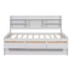 Full Size Wooden Captain Bed with Built-in Bookshelves,Three Storage Drawers and Trundle,White Wash