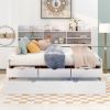 Full Size Wooden Captain Bed with Built-in Bookshelves,Three Storage Drawers and Trundle,White Wash
