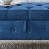 62" Bedroom Tufted Button Storage Bench, Modern Fabric Upholstered Ottoman, Window Bench, Rolled Arm Design for Bedroom, Living Room, Foyer (Blue)