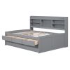 Full Size Wooden Captain Bed with Built-in Bookshelves,Three Storage Drawers and Trundle,Light Grey(Old SKU:GX001029AAE)