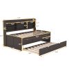 Wooden Captain Bed with Built-in Bookshelves,Three Storage Drawers and Trundle, Antique Gray - Twin