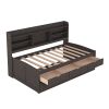 Wooden Captain Bed with Built-in Bookshelves,Three Storage Drawers and Trundle, Antique Gray - Twin