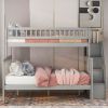 Twin over Full Stairway Bunk Bed with Storage, Gray