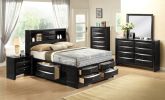 1pc Contemporary Queen Captain's Platform Bed Bookcase Shelves Headboard Side Storage Solid Wood Wooden Bedroom Furniture Black Finish
