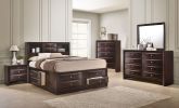 1pc Contemporary Queen Captain's Platform Bed Bookcase Shelves Headboard Side Storage Solid Wood Wooden Bedroom Furniture Cherry Finish