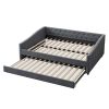 Full Size Daybed with Twin Size Trundle Upholstered Tufted Sofa Bed, with Button on Back and Copper Nail on Waved Shape Arms-Dark Grey