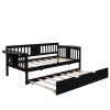 Twin Wooden Daybed with Trundle Bed , Sofa Bed for Bedroom Living Room, Espresso