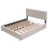 Upholstered Platform Bed with 2 Drawers and 1 Twin XL Trundle, Linen Fabric, Queen Size - Dark Beige(OLD SKU :LP000314AAA)