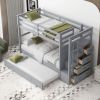 Twin Over Twin Bunk Bed with Trundle and Staircase, Gray (OLD SKU:LT000068AAE)